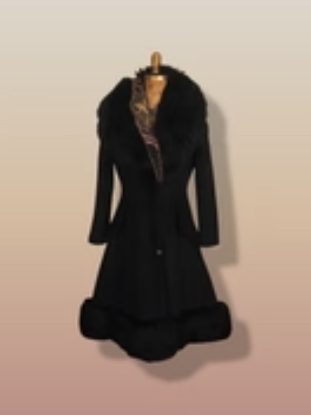 60’s Black Coat Vintage Lilli Ann Fit and Flare Shearling Pinup Princess Beaded - Picture 14 of 15